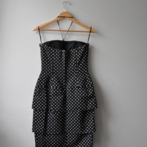 Vintage Black & White Polka Dot Wiggle Dress Tube Strapless Size Small Medium - Picture 3 of 5